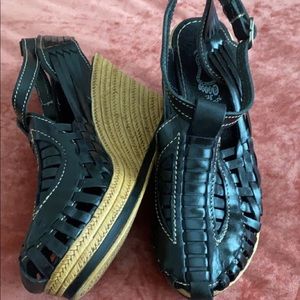 New Genuine Leather Black Wedges (from Mexico) size 8 1/2  $45